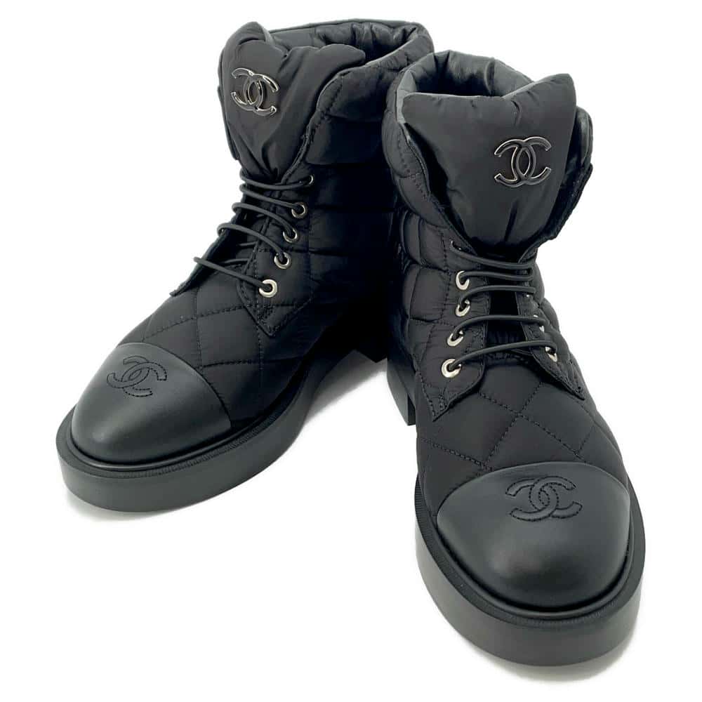 CHANEL Matelasse CC Logo short boots BlackG45125 Leather Nylon Size 37 2/1C