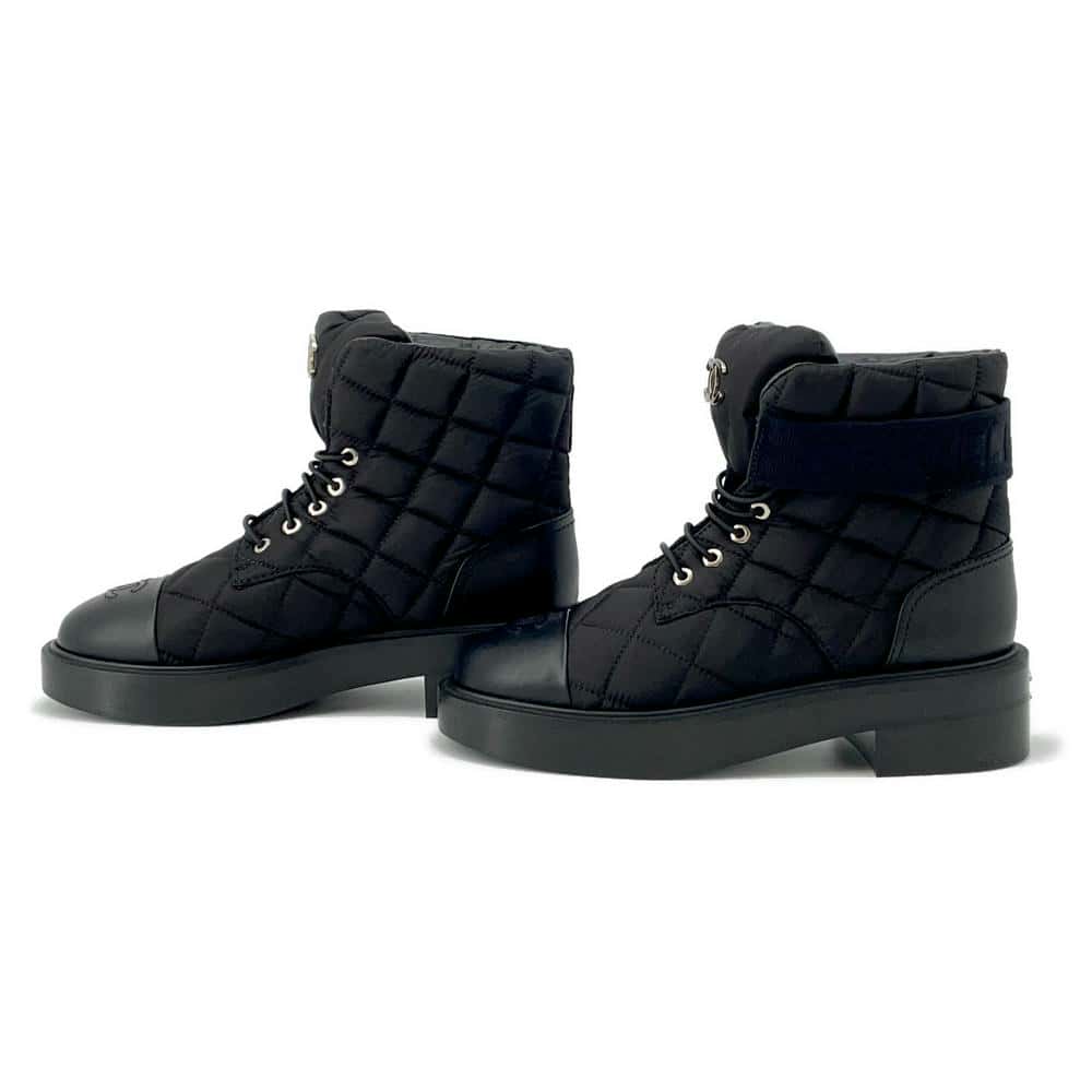 CHANEL Matelasse CC Logo short boots BlackG45125 Leather Nylon Size 37 2/1C
