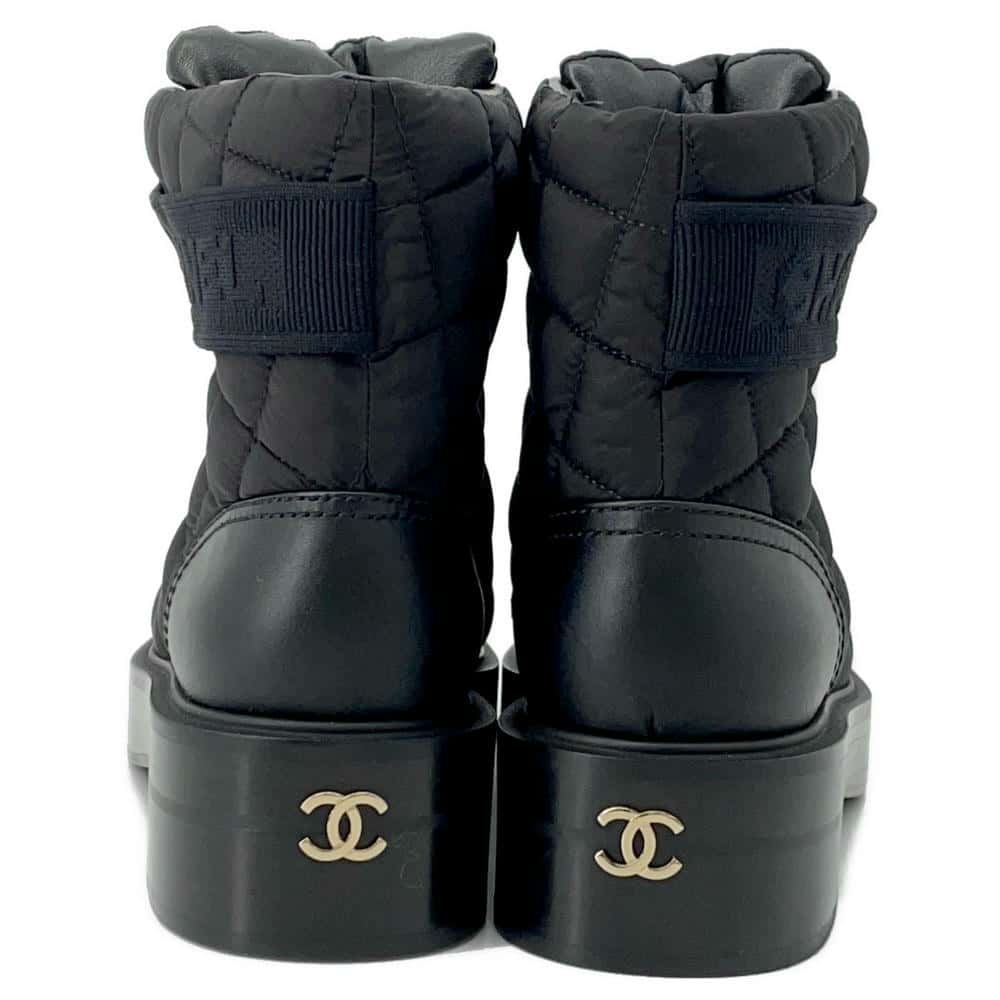 CHANEL Matelasse CC Logo short boots BlackG45125 Leather Nylon Size 37 2/1C