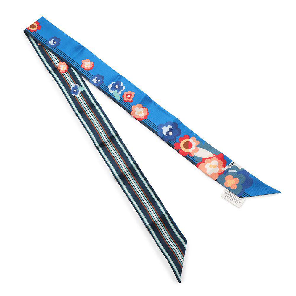 FENDI Lappy Flower Pattern Scarf Blue/MulticolorFXT011 Silk100%