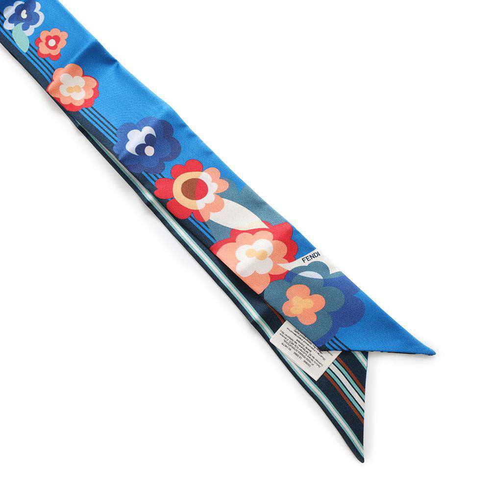 FENDI Lappy Flower Pattern Scarf Blue/MulticolorFXT011 Silk100%