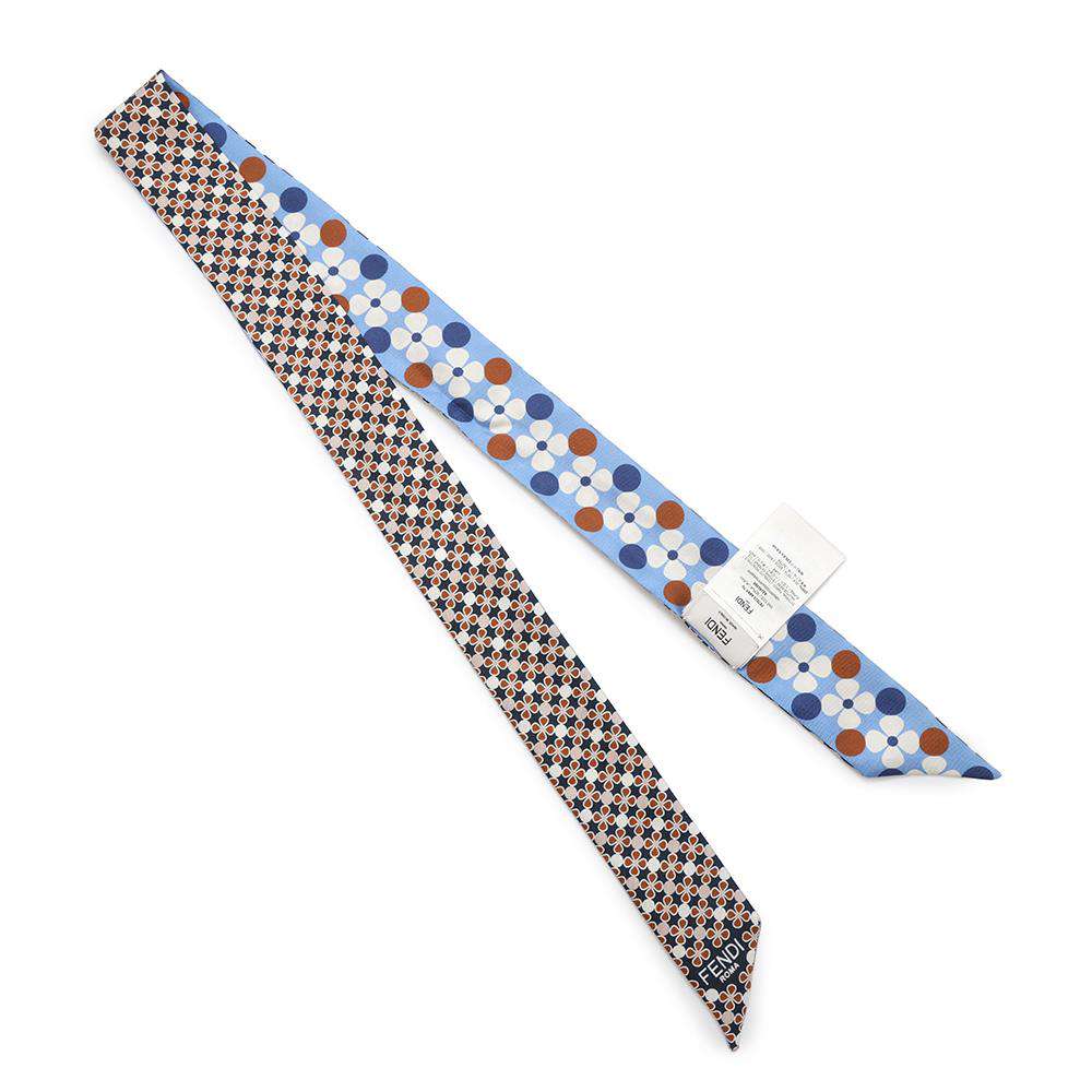 FENDI Lappy Flower Pattern Scarf Blue/Brown/MulticolorFXT011 Silk100%