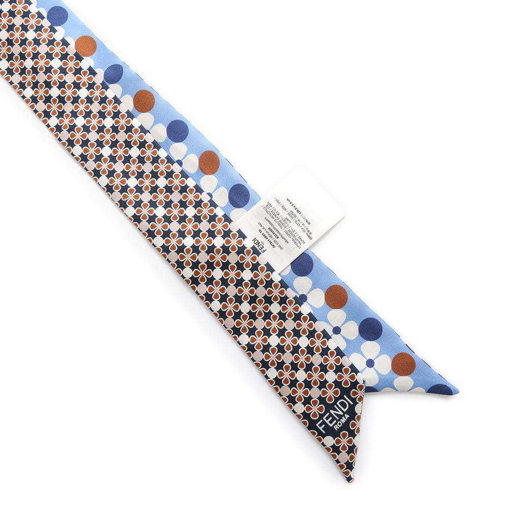 FENDI Lappy Flower Pattern Scarf Blue/Brown/MulticolorFXT011 Silk100%