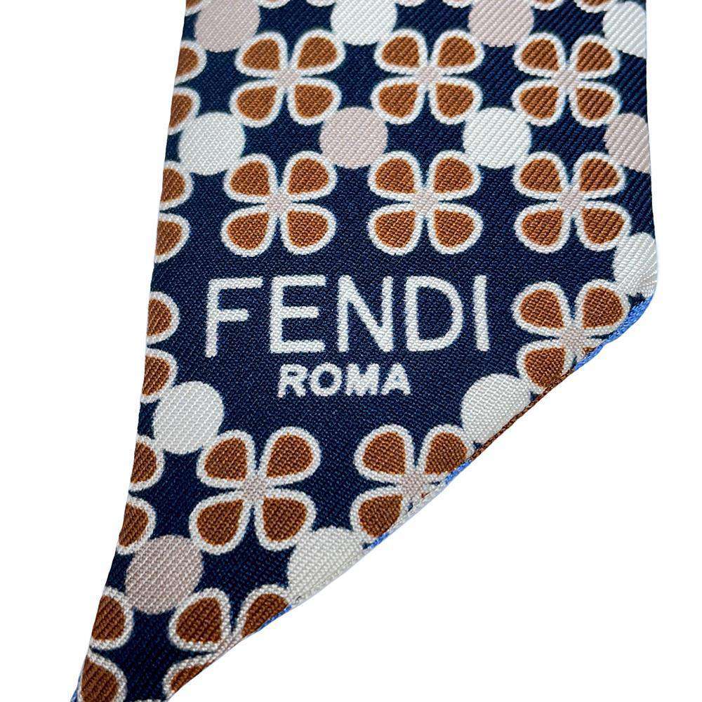 FENDI Lappy Flower Pattern Scarf Blue/Brown/MulticolorFXT011 Silk100%