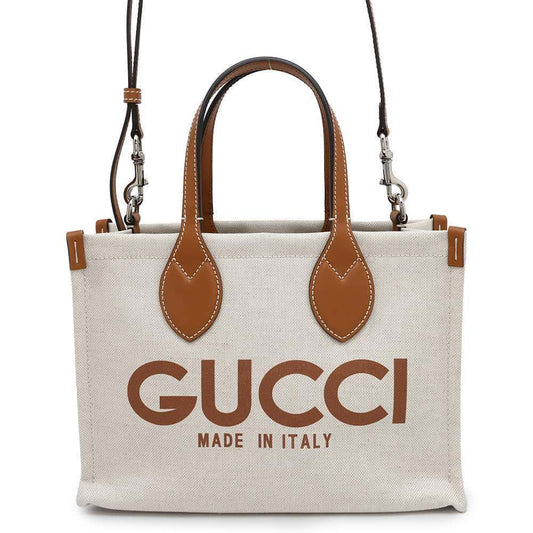 GUCCI Printed Mini Tote Bag Natural/Brown772144 Canvas Leather