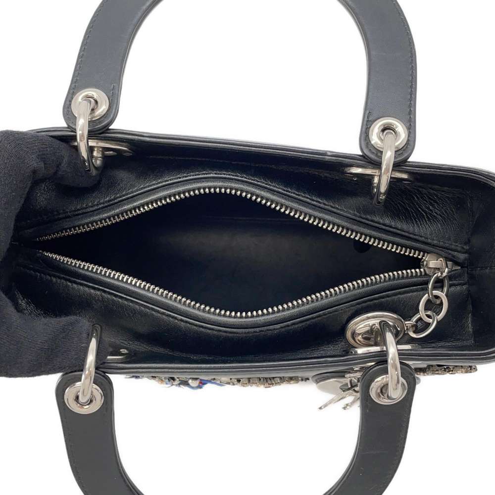 Dior Lady Dior 2WAYHandbag Black Leather Rhinestone