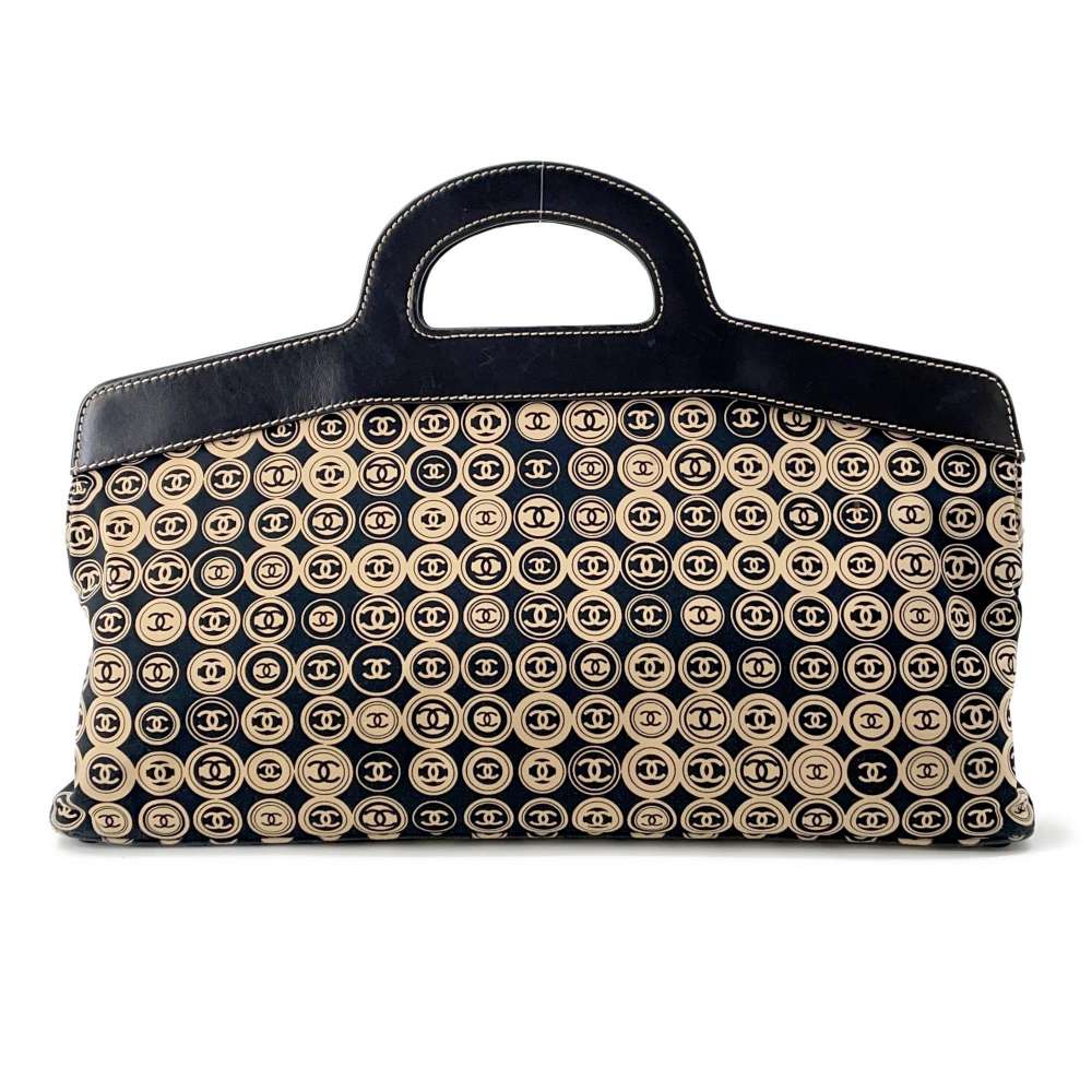 CHANEL CC Logo Handbag Black/BeigeA21403 CottonJersy Leather