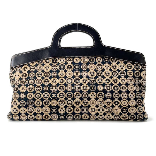 CHANEL CC Logo Handbag Black/BeigeA21403 CottonJersy Leather