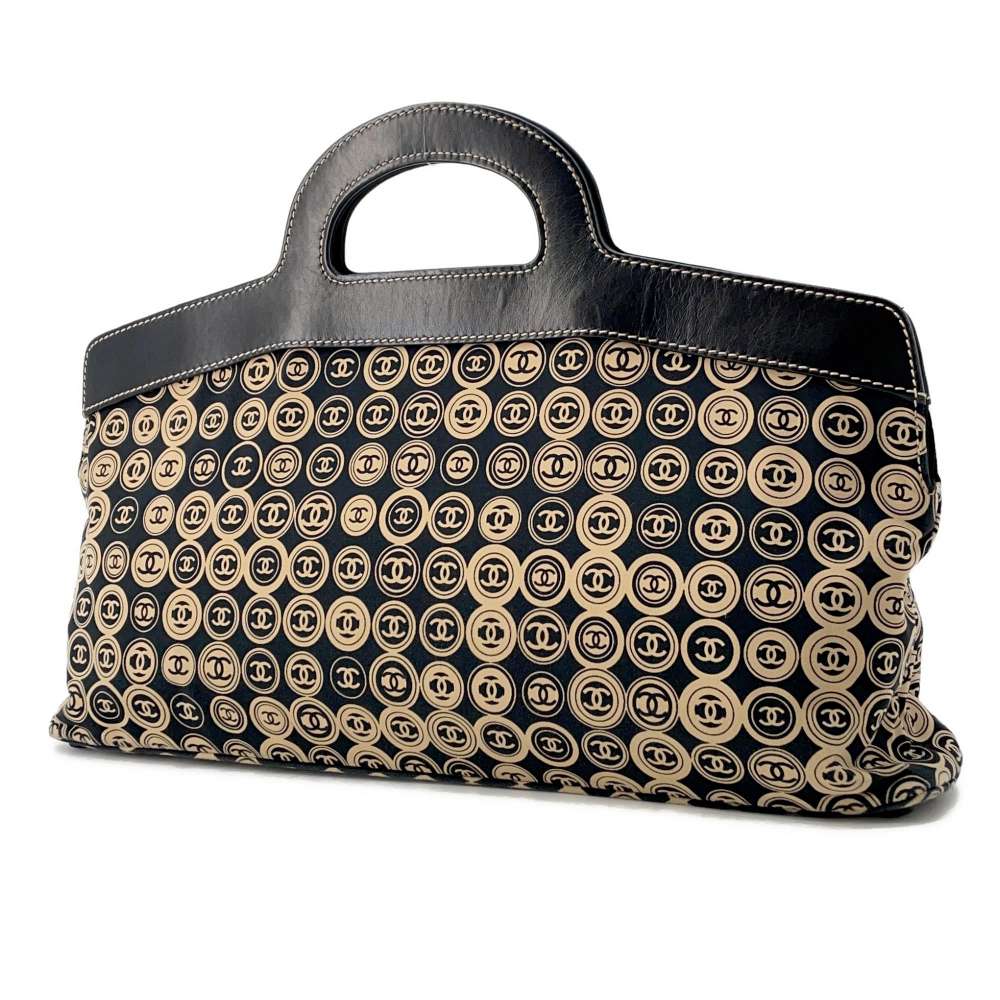CHANEL CC Logo Handbag Black/BeigeA21403 CottonJersy Leather