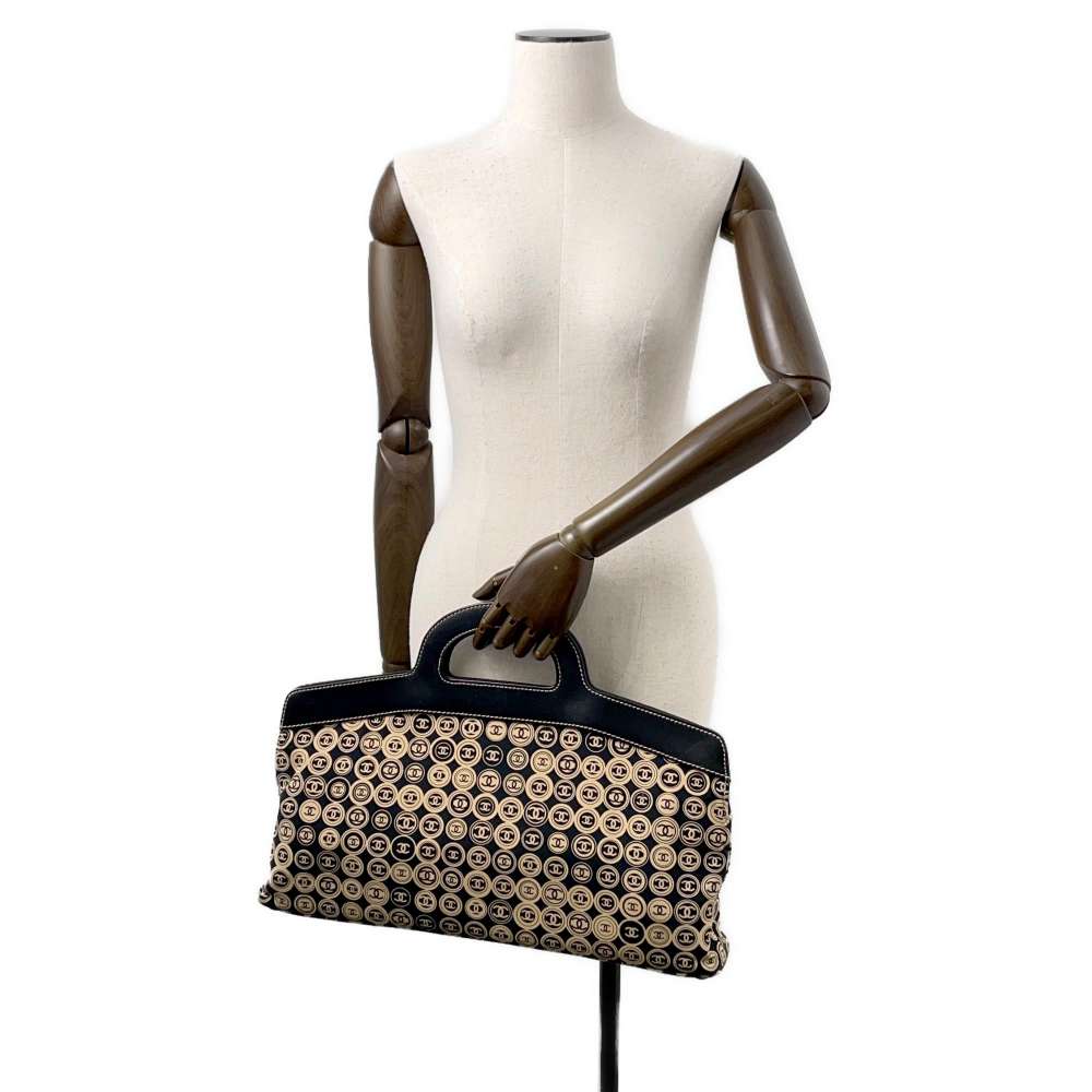 CHANEL CC Logo Handbag Black/BeigeA21403 CottonJersy Leather