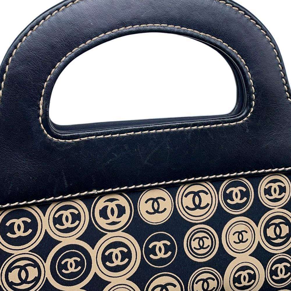 CHANEL CC Logo Handbag Black/BeigeA21403 CottonJersy Leather