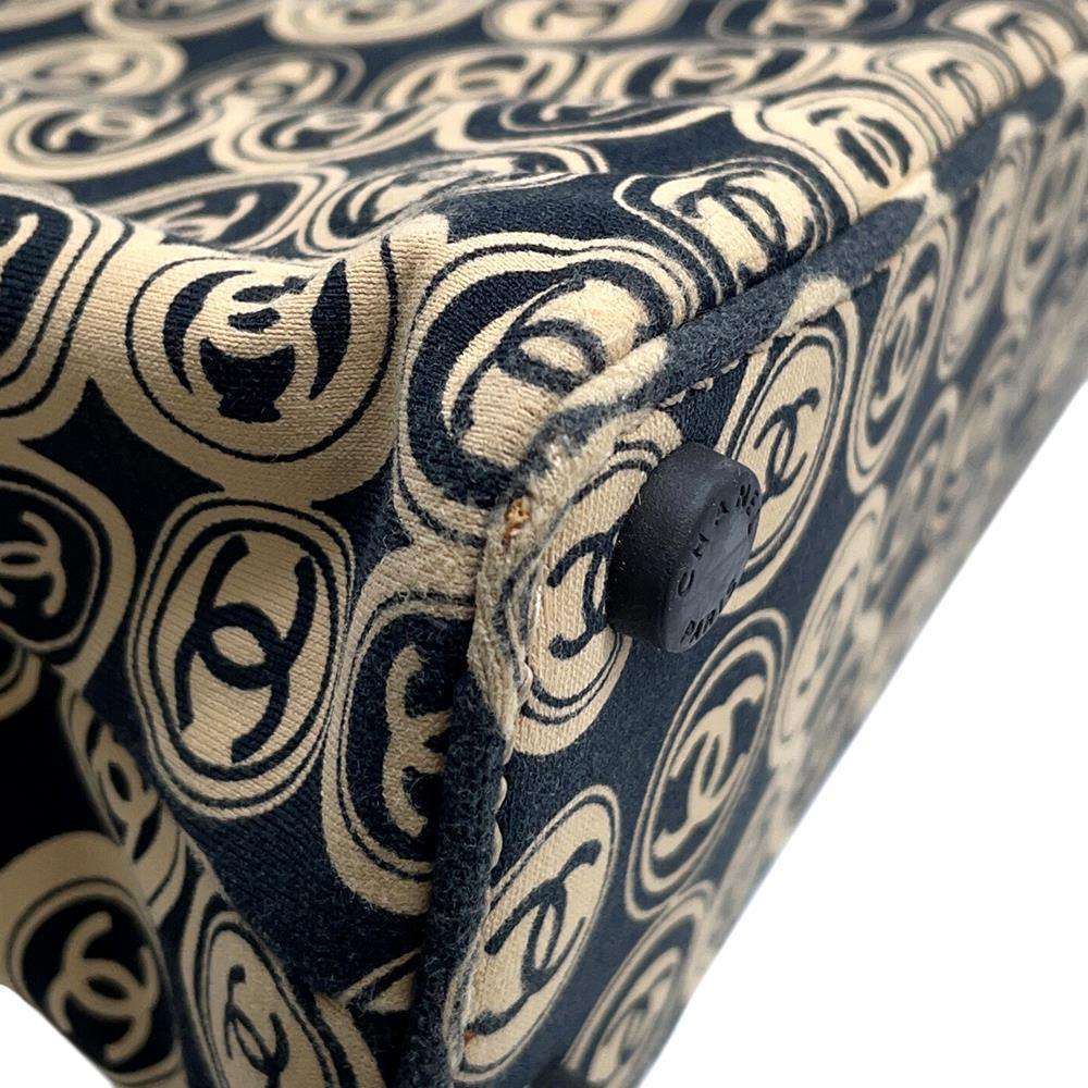 CHANEL CC Logo Handbag Black/BeigeA21403 CottonJersy Leather