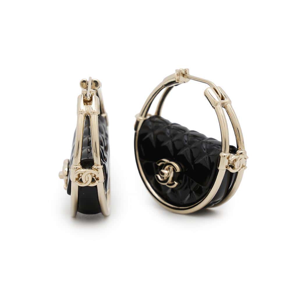 CHANEL CC Logo hoop earrings BlackAB9850 Metal
