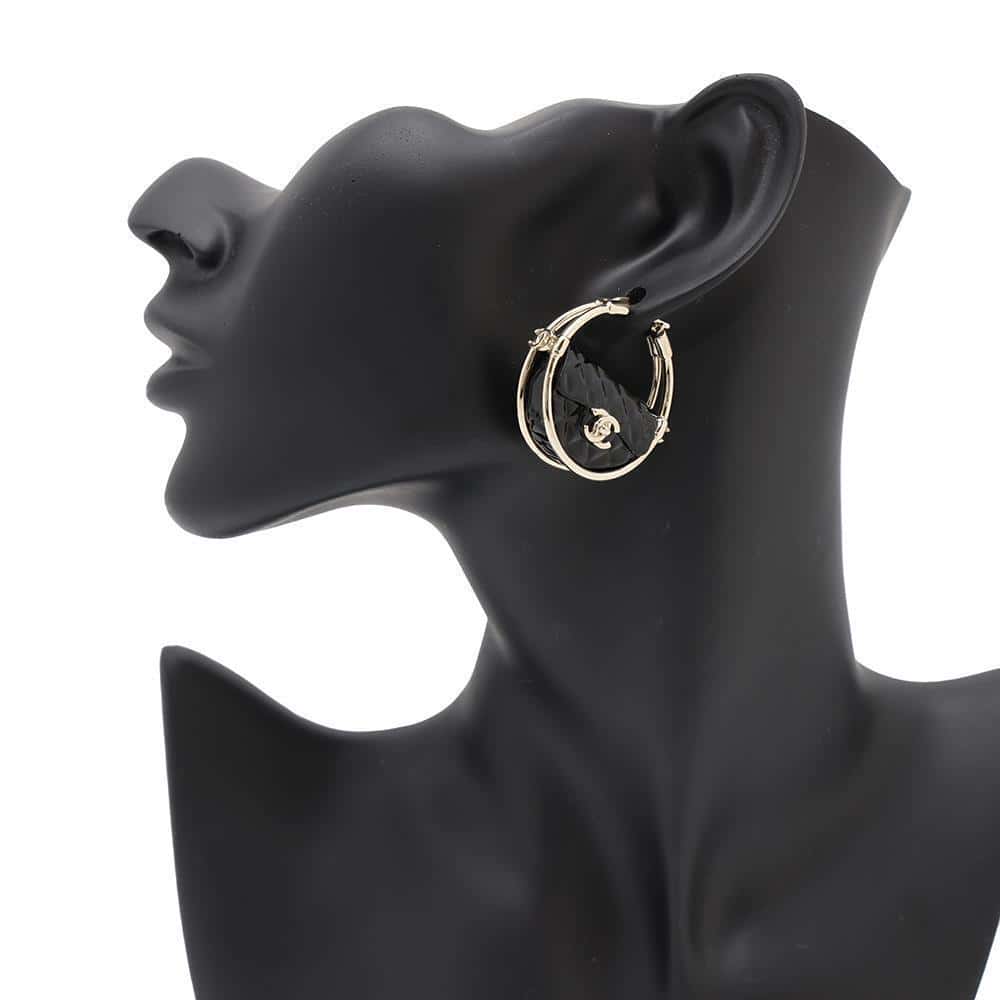 CHANEL CC Logo hoop earrings BlackAB9850 Metal
