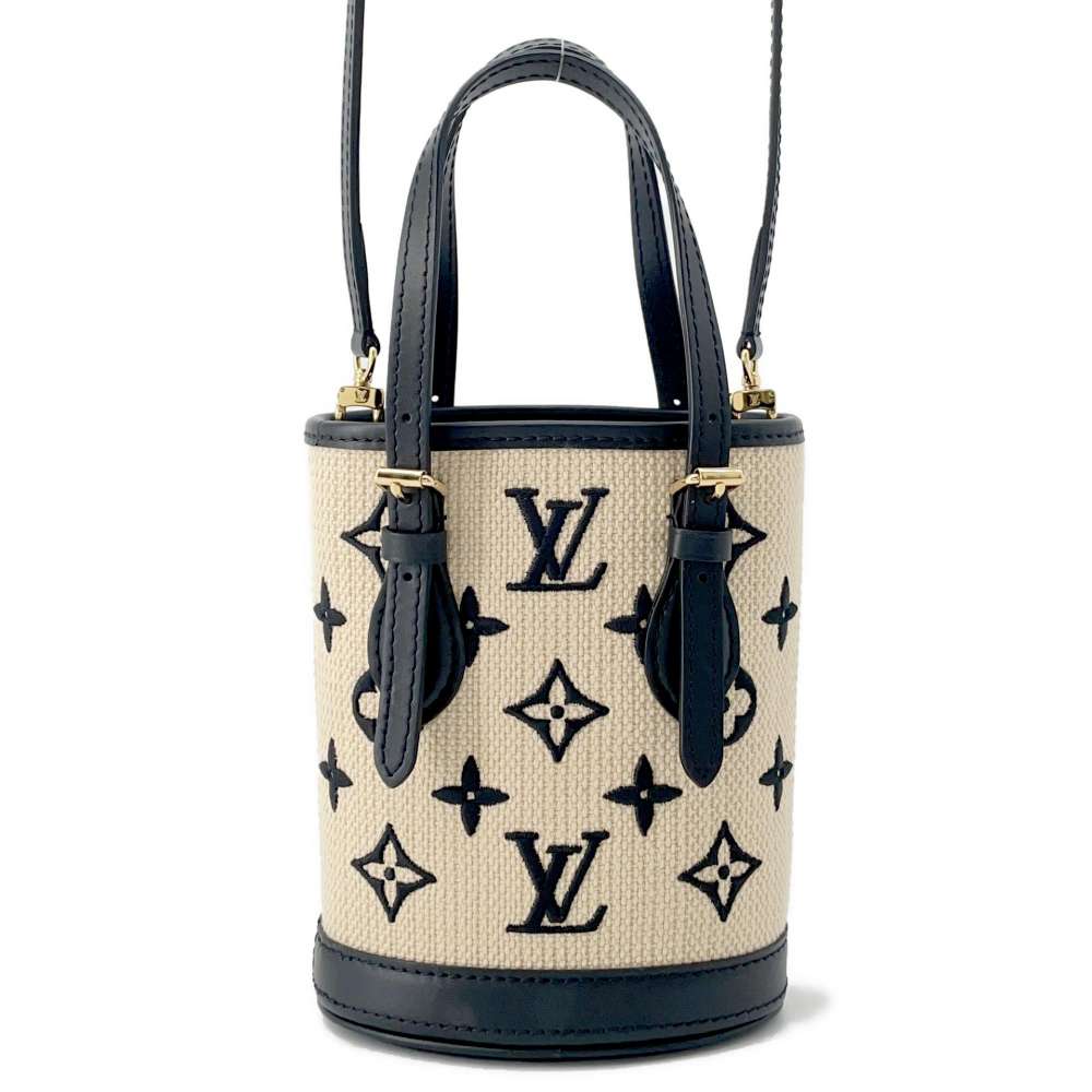 LOUIS VUITTON Nano bucket Beige/NoirM82418 Cotton Leather Size Nano