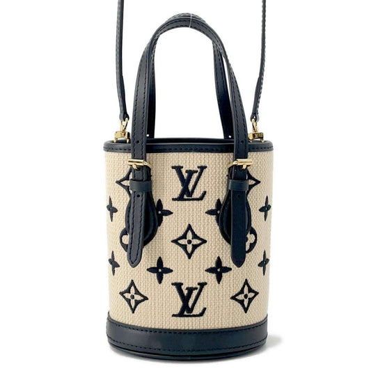 LOUIS VUITTON Nano bucket Beige/NoirM82418 Cotton Leather Size Nano