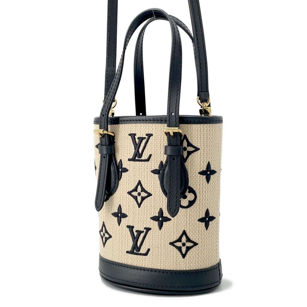 LOUIS VUITTON Nano bucket Beige/NoirM82418 Cotton Leather Size Nano