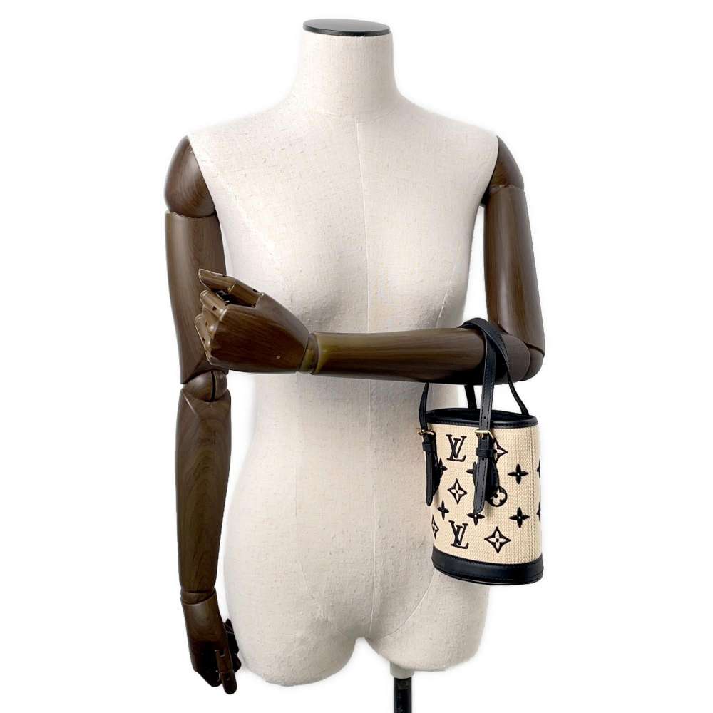 LOUIS VUITTON Nano bucket Beige/NoirM82418 Cotton Leather Size Nano