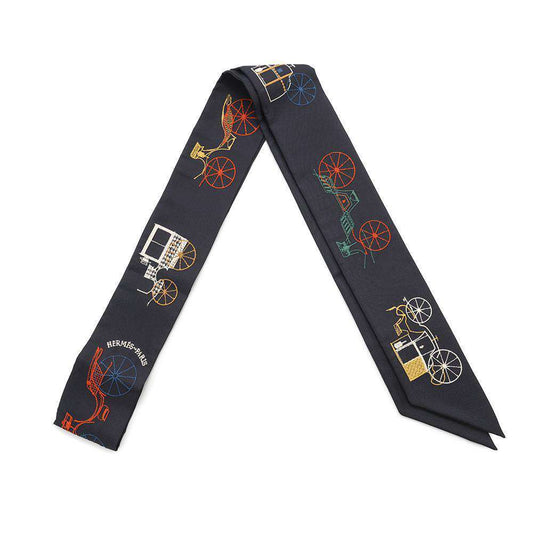 HERMES Long Twilly at Berline Blue Noir/Multicolor Silk100%