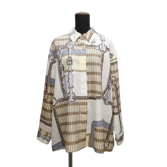 HERMES Wide shirt "Coaching Remix" Size 40 Multicolor Silk100%