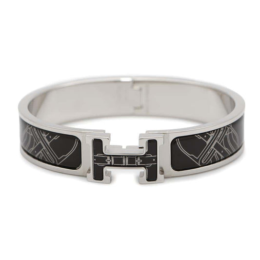HERMES Clic Clac H Size PM Black/Silver Enamel Metal