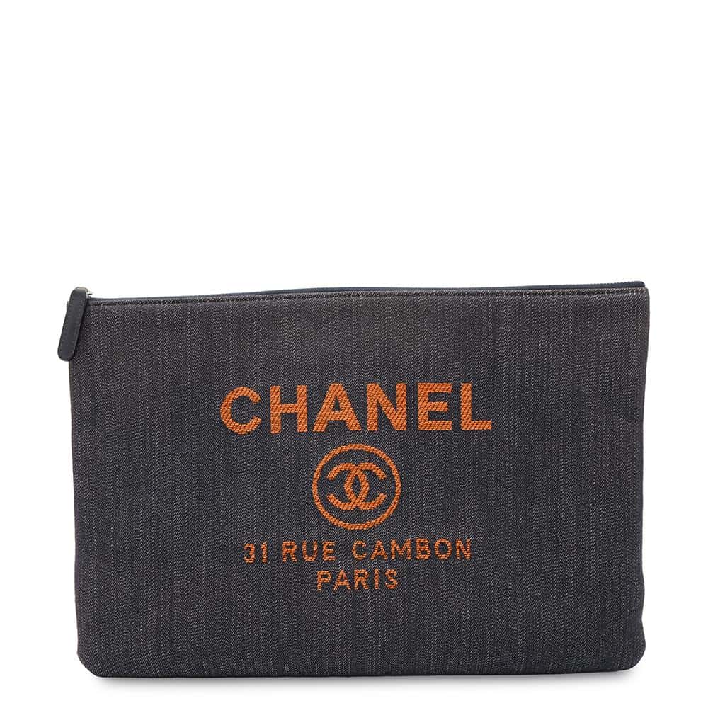 CHANEL Deauville Clutch Bag Navy/OrangeA80117 Denim