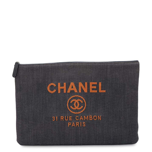 CHANEL Deauville Clutch Bag Navy/OrangeA80117 Denim