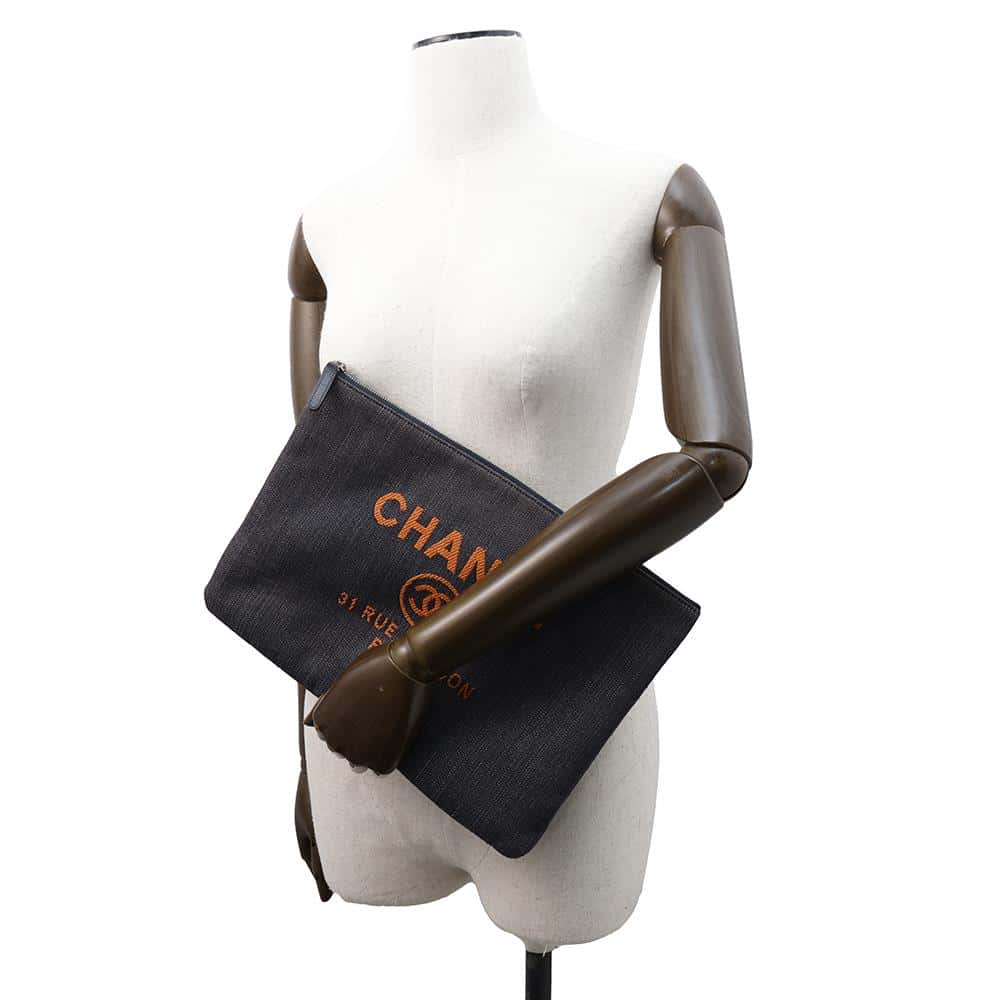 CHANEL Deauville Clutch Bag Navy/OrangeA80117 Denim