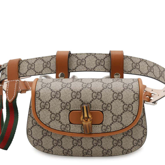 GUCCI GG Supreme Bamboo1947 Belt Bag Beige/Brown681137 PVC Leather Size Mini