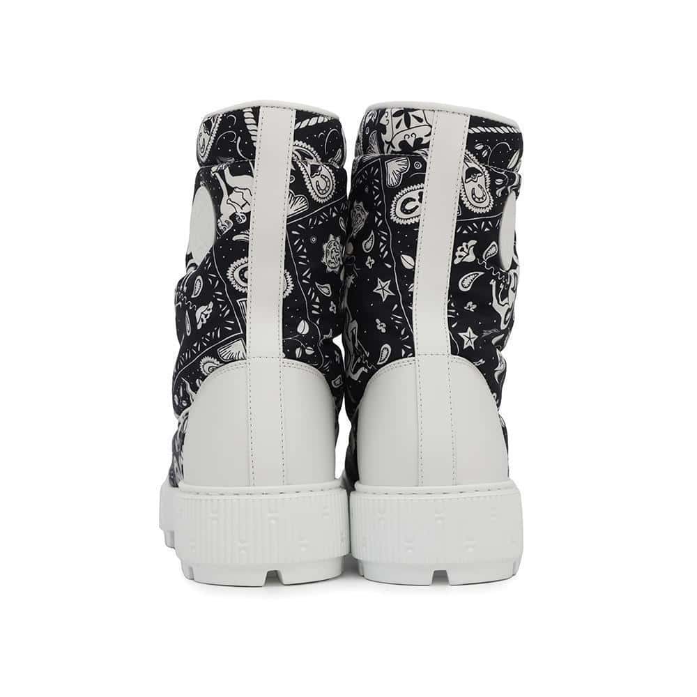 HERMES Short Boots Fresh BandanaPattern White/BlackH241173Z Calf Leather Quilted Parachute Fabric Rubber Size 37