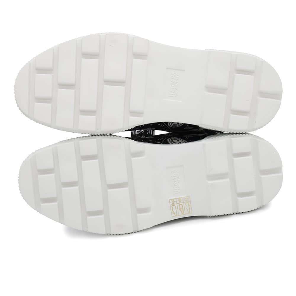 HERMES Short Boots Fresh BandanaPattern White/BlackH241173Z Calf Leather Quilted Parachute Fabric Rubber Size 37