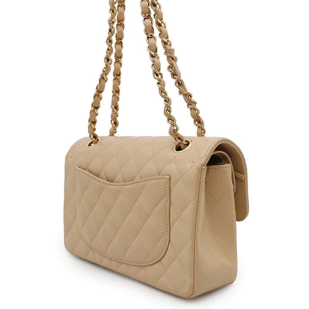 CHANEL Matelasse W Flap ChainShoulder Bag BeigeA01113 Caviar Leather Size 23