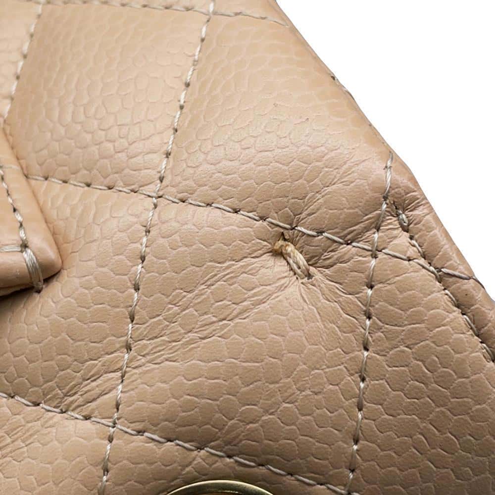 CHANEL Matelasse W Flap ChainShoulder Bag BeigeA01113 Caviar Leather Size 23