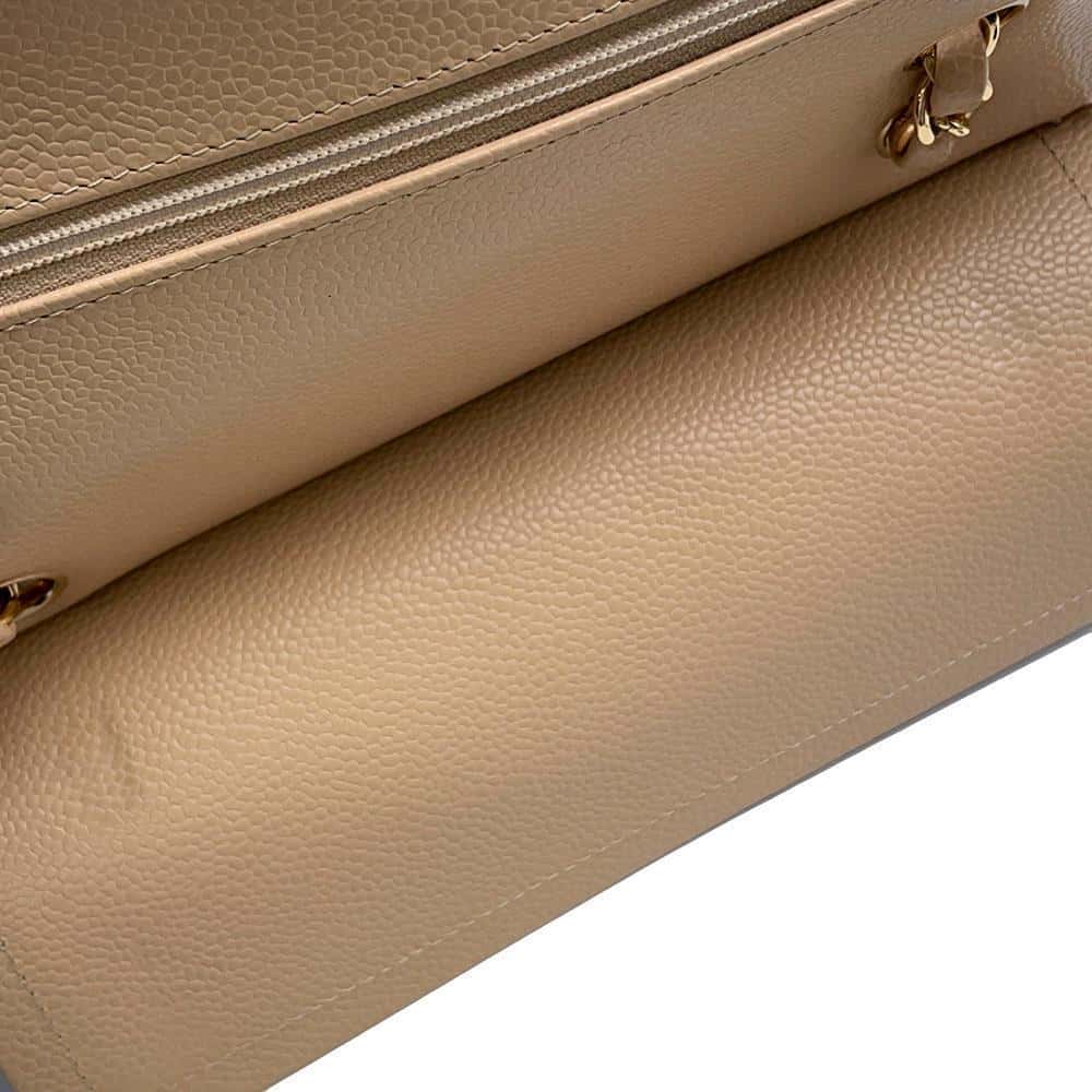 CHANEL Matelasse W Flap ChainShoulder Bag BeigeA01113 Caviar Leather Size 23