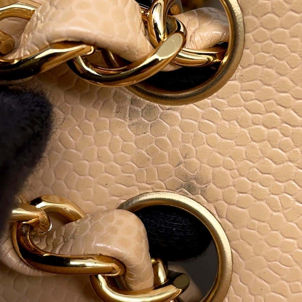 CHANEL Matelasse W Flap ChainShoulder Bag BeigeA01113 Caviar Leather Size 23