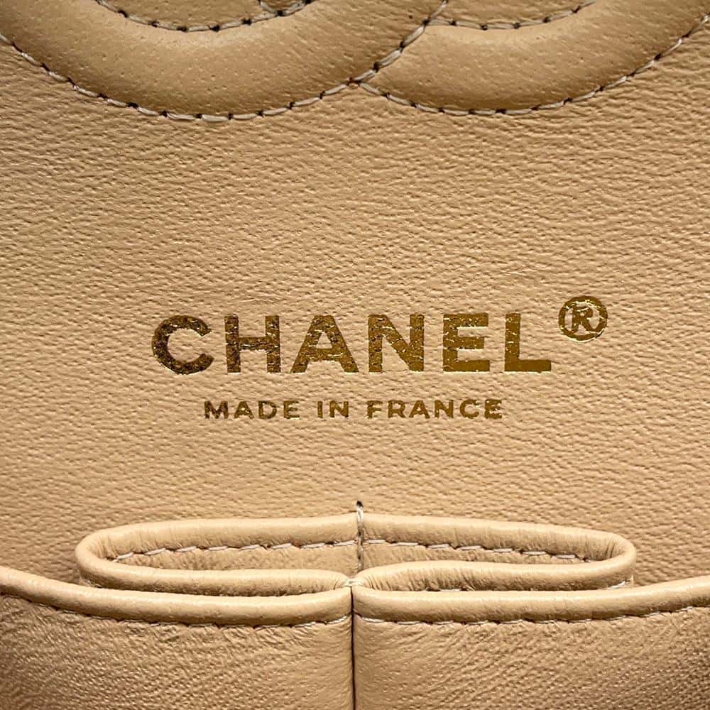 CHANEL Matelasse W Flap ChainShoulder Bag BeigeA01113 Caviar Leather Size 23