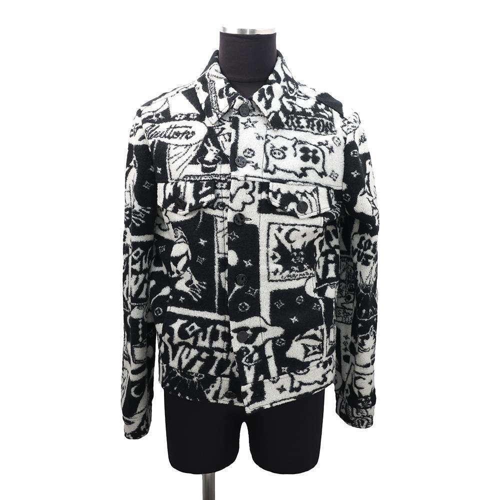 LOUIS VUITTON LV Comic Book Lacquer Jacket Size M White/Black1AB5DO Wool 90% Nylon10%