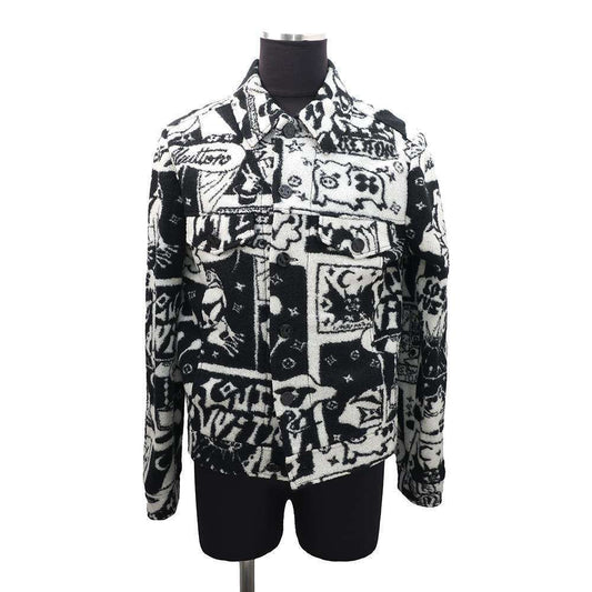 LOUIS VUITTON LV Comic Book Lacquer Jacket Size M White/Black1AB5DO Wool 90% Nylon10%