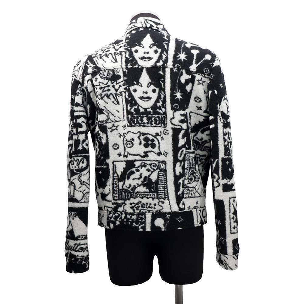 LOUIS VUITTON LV Comic Book Lacquer Jacket Size M White/Black1AB5DO Wool 90% Nylon10%