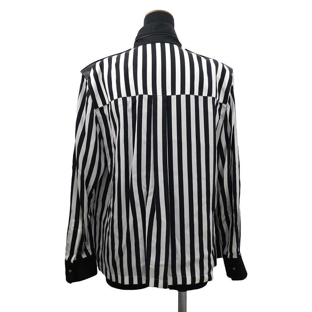 LOUIS VUITTON Lightning Stripe Ribbed Epaulate Shirt Size 38 White/Black Lyocell82% Cashmere16% Silk2%