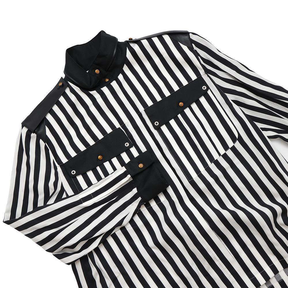 LOUIS VUITTON Lightning Stripe Ribbed Epaulate Shirt Size 38 White/Black Lyocell82% Cashmere16% Silk2%
