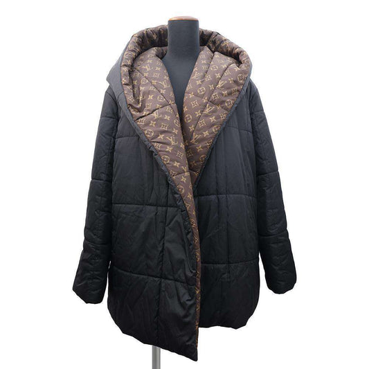 LOUIS VUITTON Short pillow puffer wrap coat Size 38 Black/Brown1AA8YC Nylon100% Leather