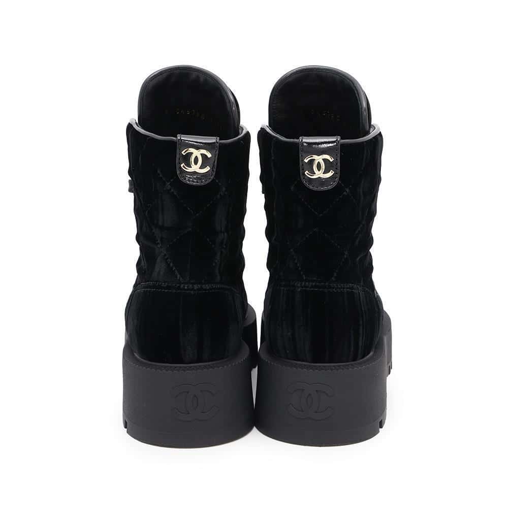 CHANEL Lace-up short boots BlackG45798 Velvet Calf Leather Size 37 1/2C