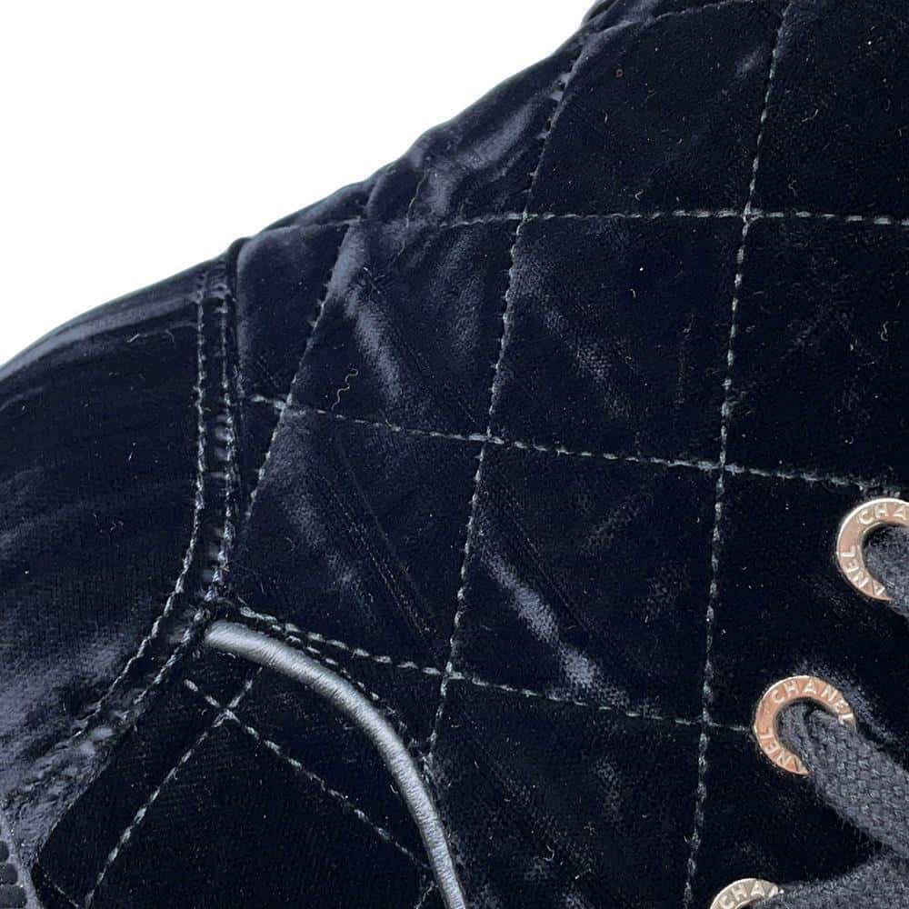 CHANEL Lace-up short boots BlackG45798 Velvet Calf Leather Size 37 1/2C