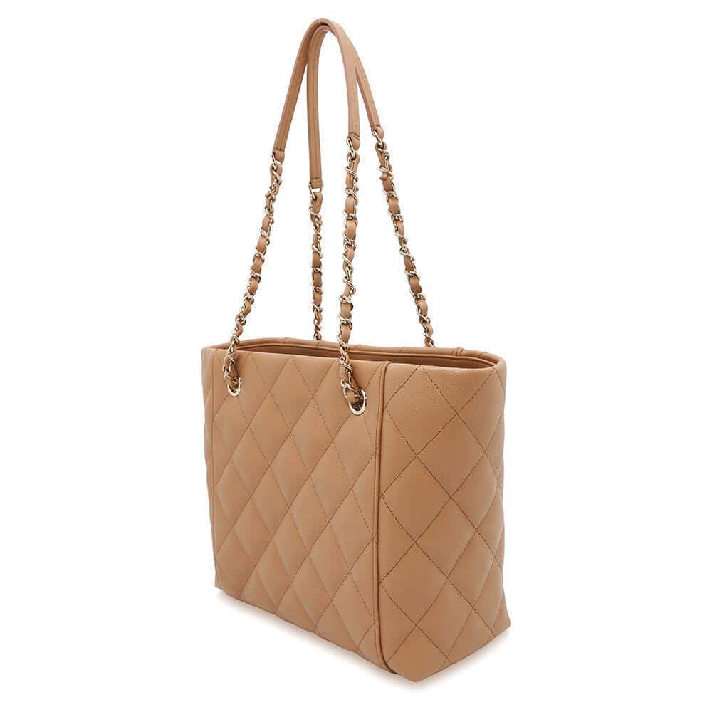 CHANEL CC Logo Matelasse Chain Tote CaramelAS3818 Caviar Leather