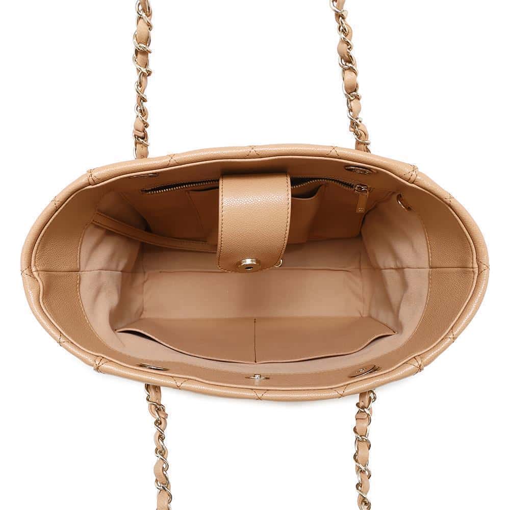 CHANEL CC Logo Matelasse Chain Tote CaramelAS3818 Caviar Leather