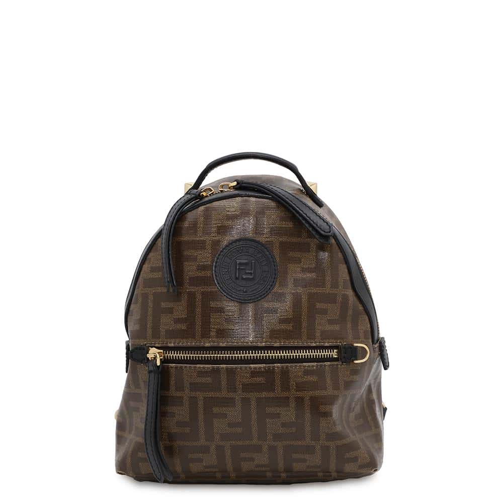 FENDI Zucca Backpack Brown/Black8BZ038 PVC Coated Canvas Leather