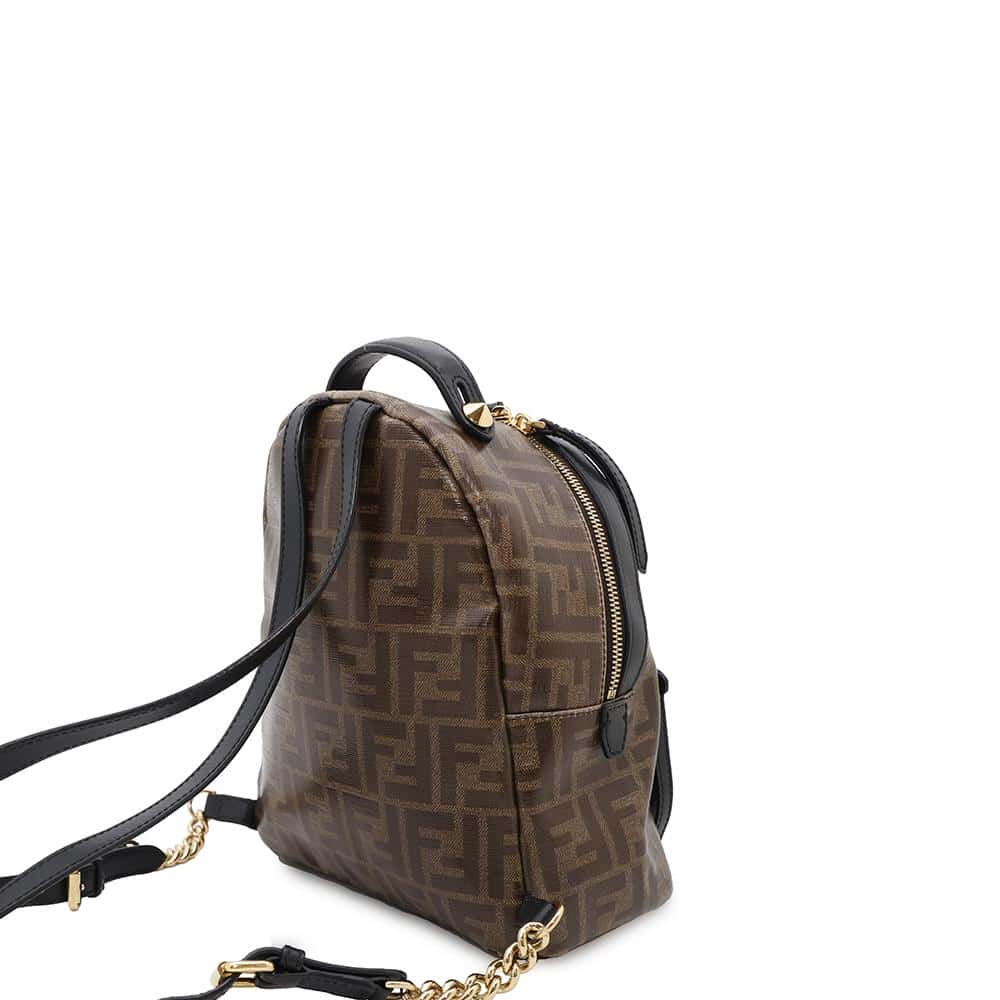FENDI Zucca Backpack Brown/Black8BZ038 PVC Coated Canvas Leather