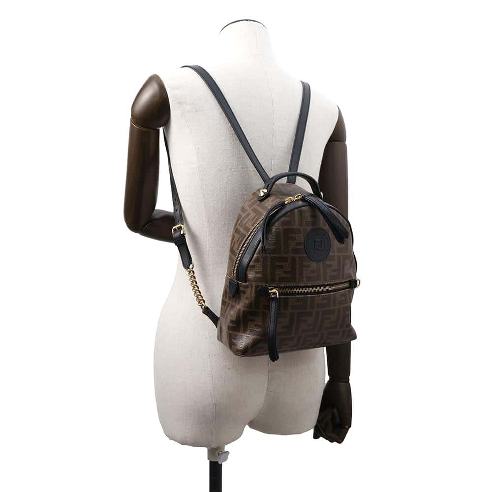 FENDI Zucca Backpack Brown/Black8BZ038 PVC Coated Canvas Leather