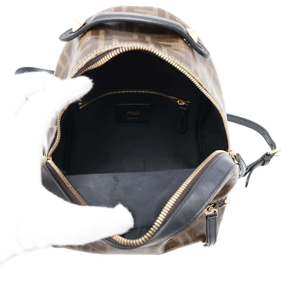FENDI Zucca Backpack Brown/Black8BZ038 PVC Coated Canvas Leather